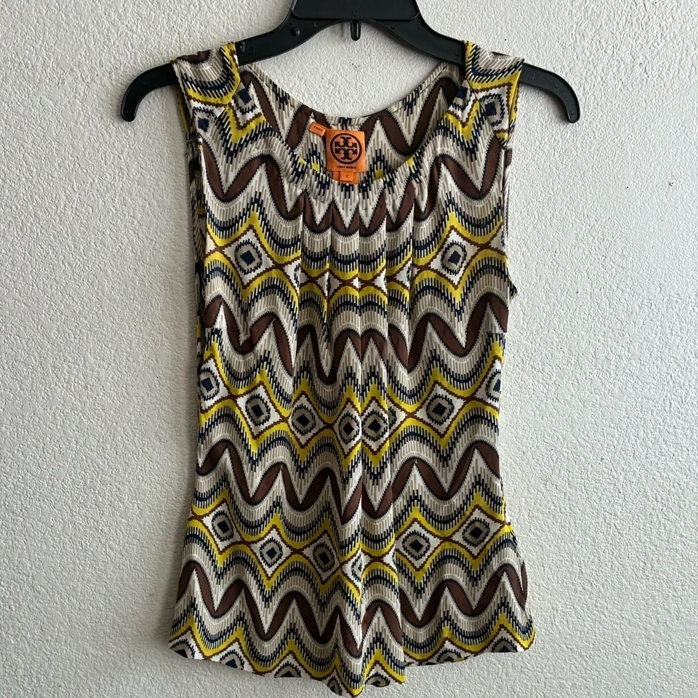 Tory Burch Yellow Brown Zigzag Print Sleeveless Camisole 8